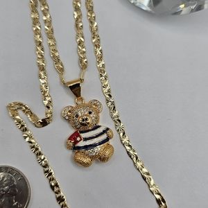 Cuban flag with bear necklace style gold-filled